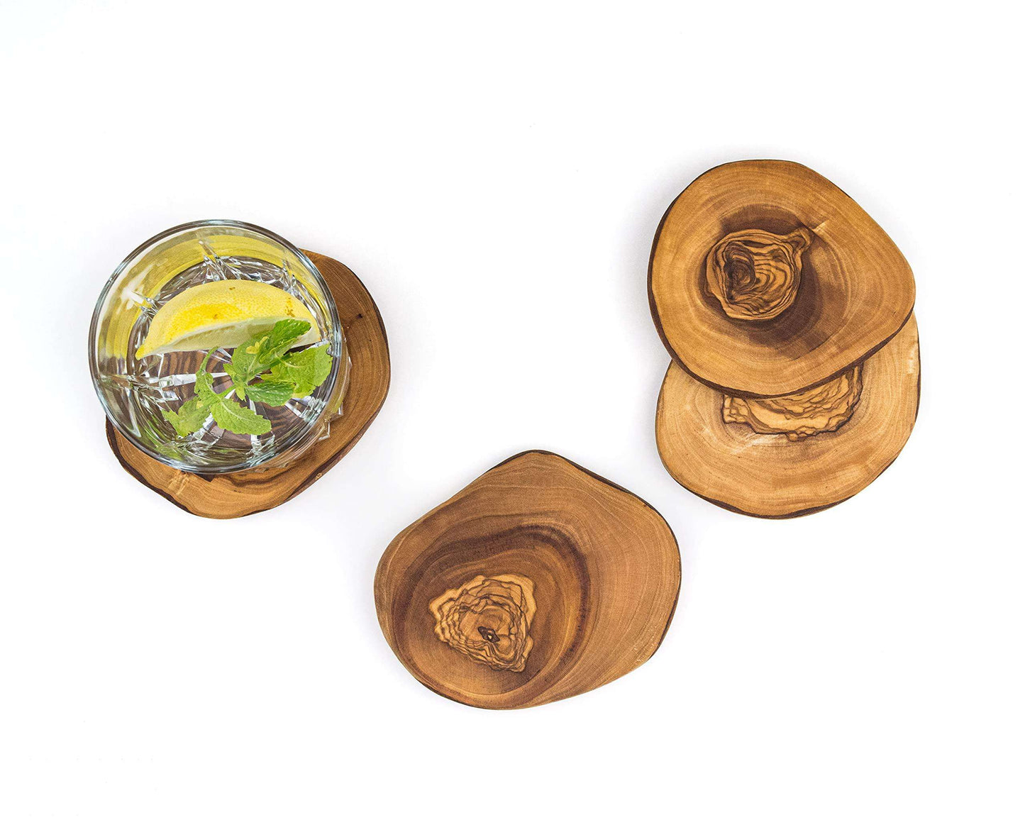 DARIDO Olive Wood Rustic Coasters Set - Eco-friendly, Rustic and Elegant