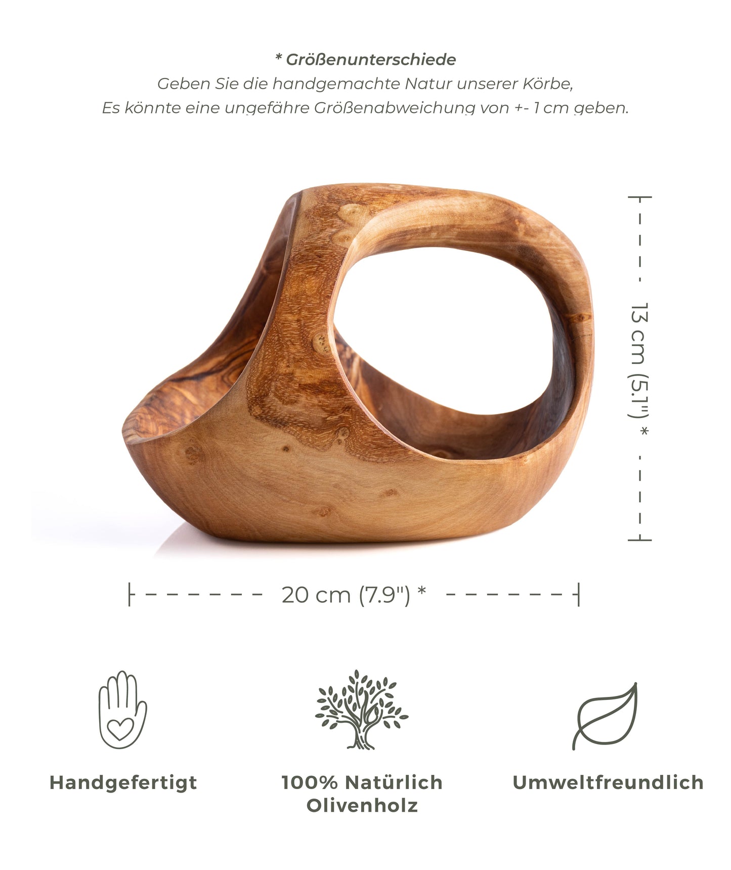 Rustikaler Olivenholz Dekorationskorb Mit 3 Griffen