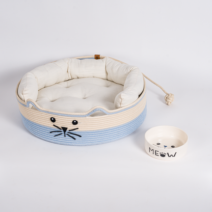 Komplettes Katzen-Set mit Bett, Matten und Keramiknapf
