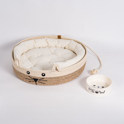 Komplettes Katzen-Set mit Bett, Matten und Keramiknapf