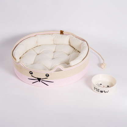 Komplettes Katzen-Set mit Bett, Matten und Keramiknapf