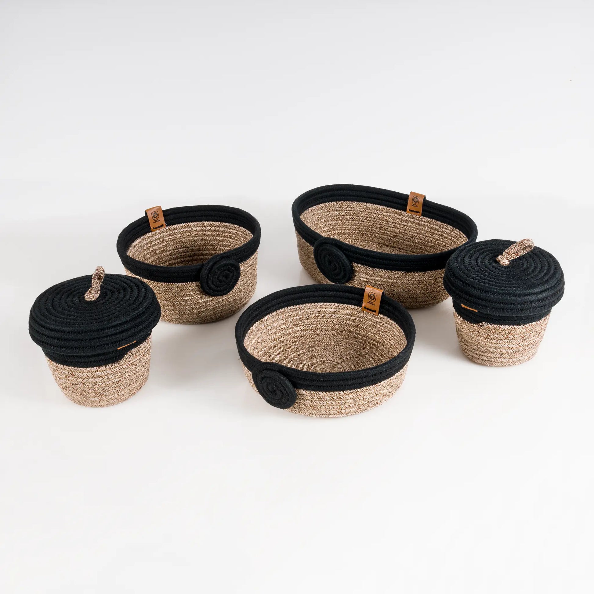Organa 5-teiliges Korb-Set in Natur mit Schwarz