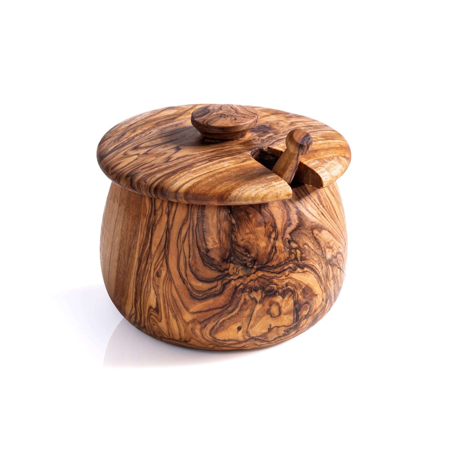 DARIDO Handmade Olive Wood Spice Jar: Elegantly Crafted with Lid & Scoop - Timelessly Durable