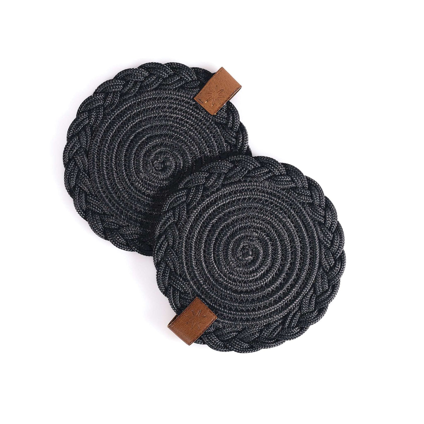 DARIDO Set of 2 Black Coasters- 15cm- Round, Durable & Elegant Table Decor