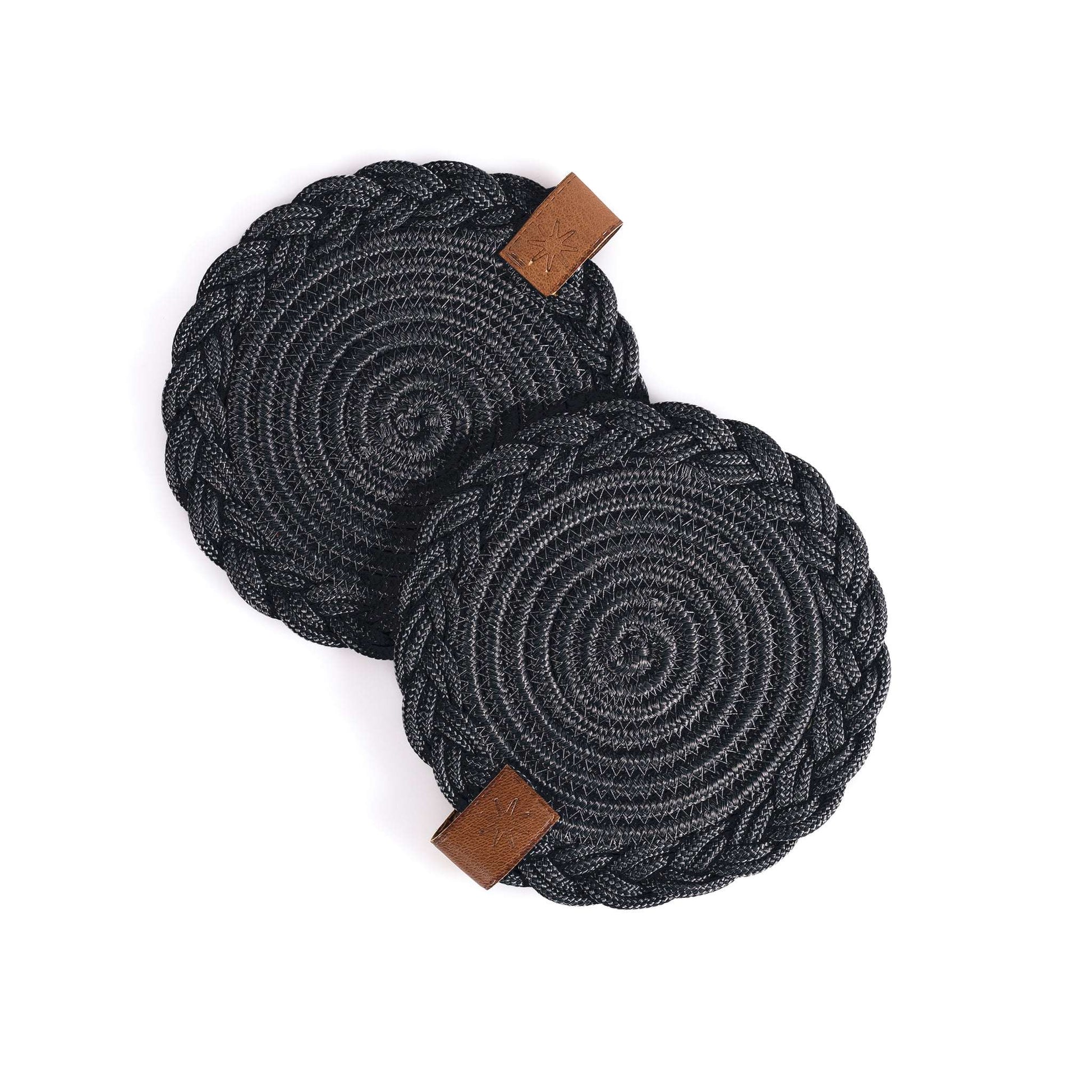 DARIDO Set of 2 Black Coasters- 15cm- Round, Durable & Elegant Table Decor