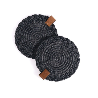 DARIDO Set of 2 Black Coasters- 15cm- Round, Durable & Elegant Table Decor