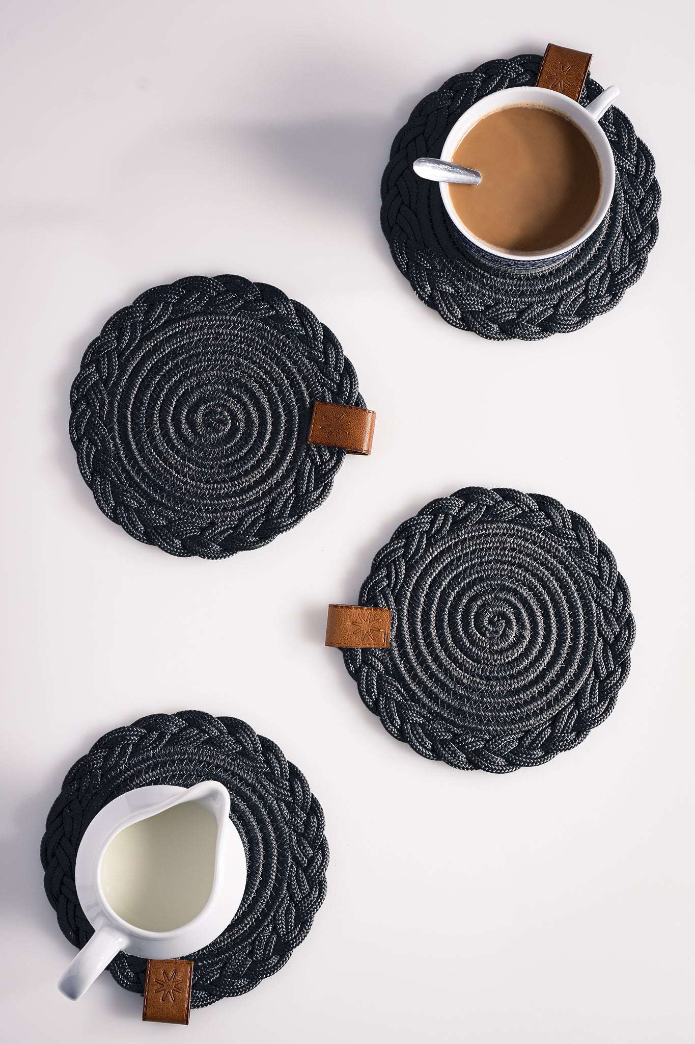 DARIDO Set of 2 Black Coasters- 15cm- Round, Durable & Elegant Table Decor