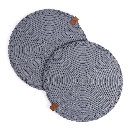 DARIDO Set of 2 Grey Placemats- 32 cm- Round, Durable & Elegant Table Decor 