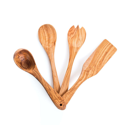Darido Set of 4 Olive Wood Kitchen Utensils - Salad Fork and Spoon, Ladle & Spatula - Darido Marketplace UG (haftungsbeschränkt)