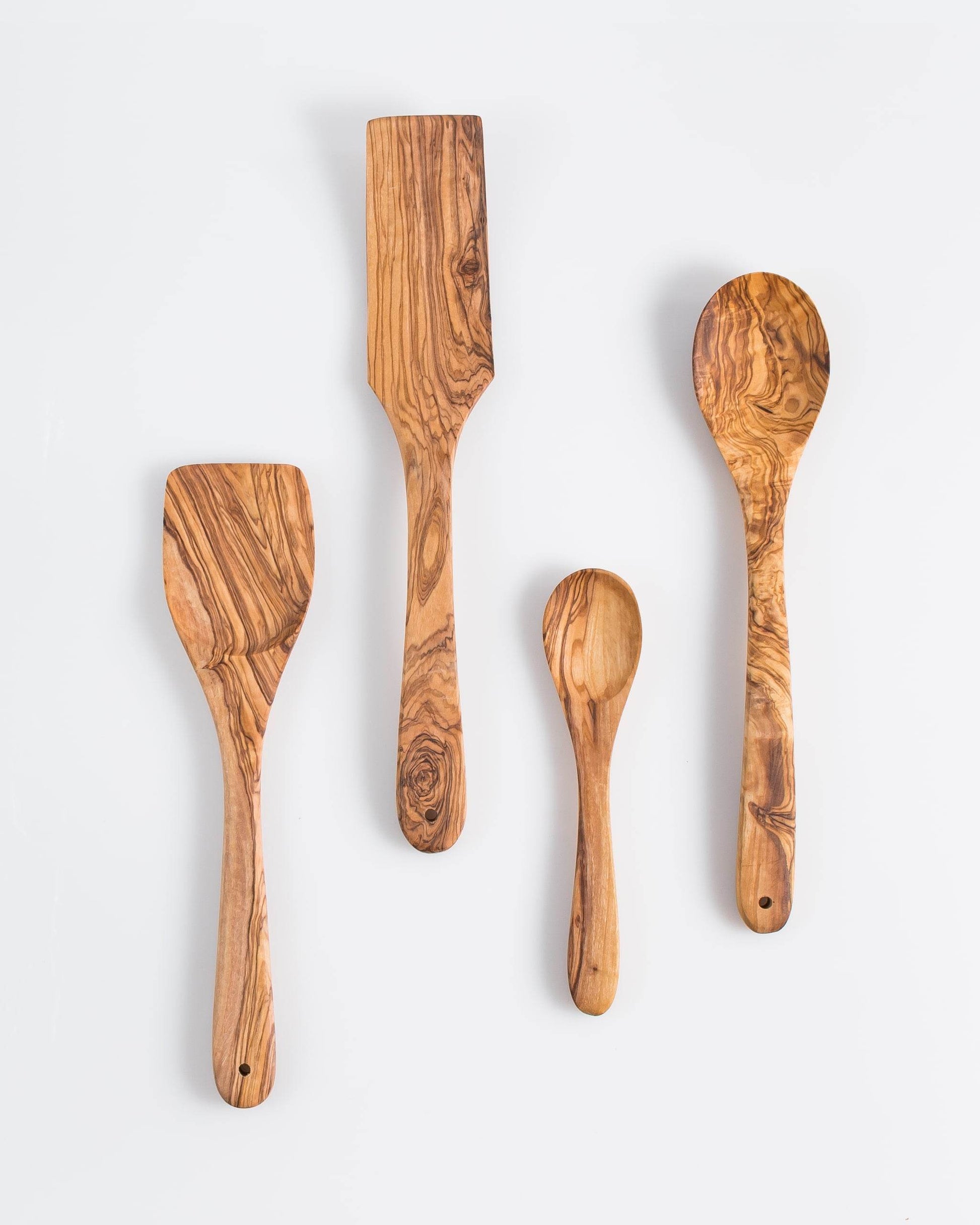 Darido Set of 4 Olive Wood Kitchen Utensils - Spoon, Spatula, Long Spatula + Small Spoon - Handmade & Durable
