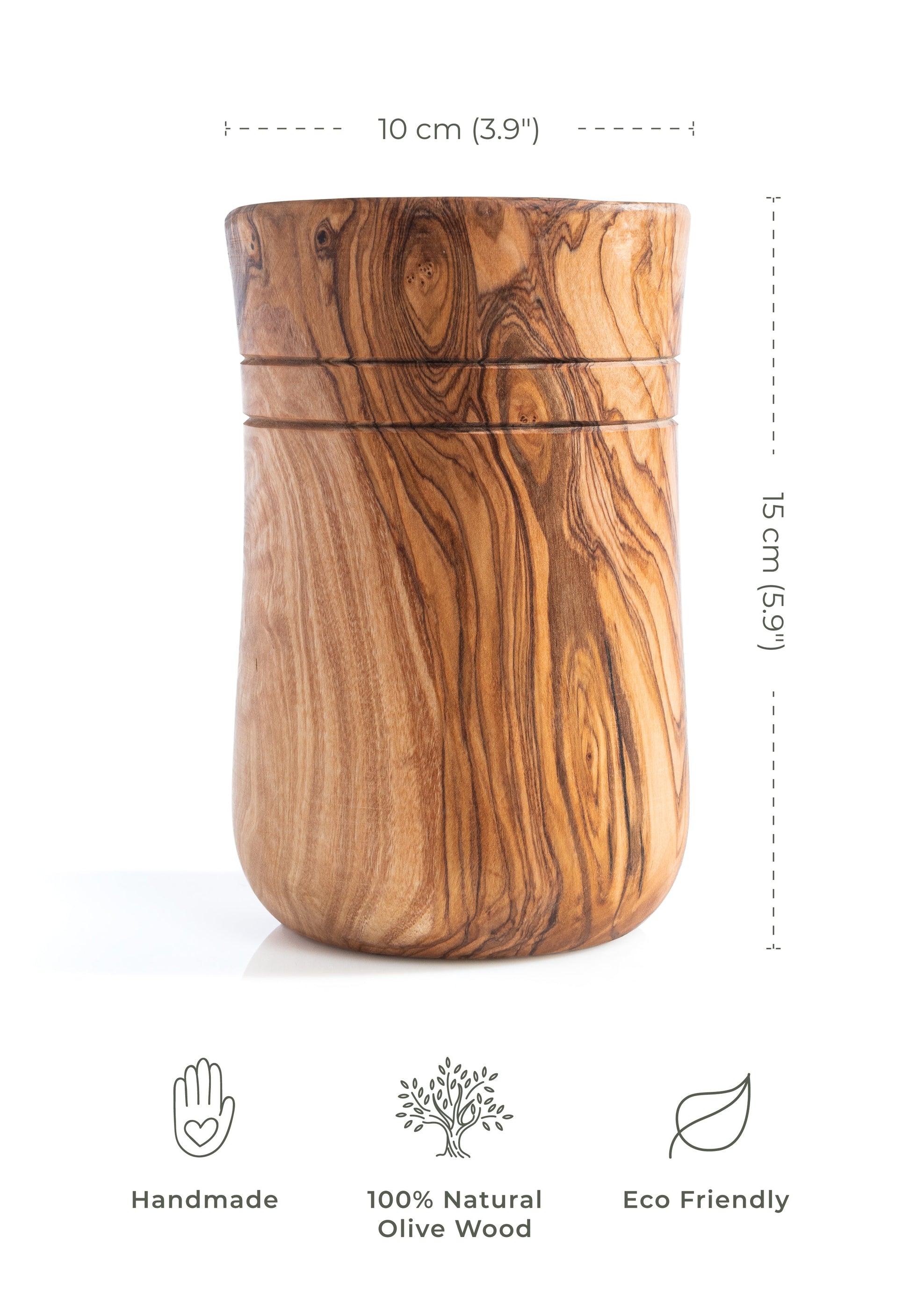 Darido Olive Wood Utensils Holder - Rich in texture and color - Handmade & Durable (15 * 10 cm)