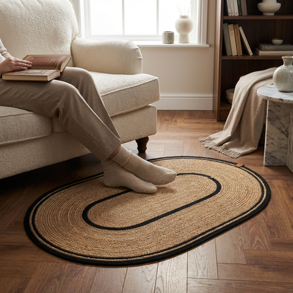 Ovaler handgefertigter Baumwoll-Flechtteppich 100 × 60 cm – Produktansicht 4