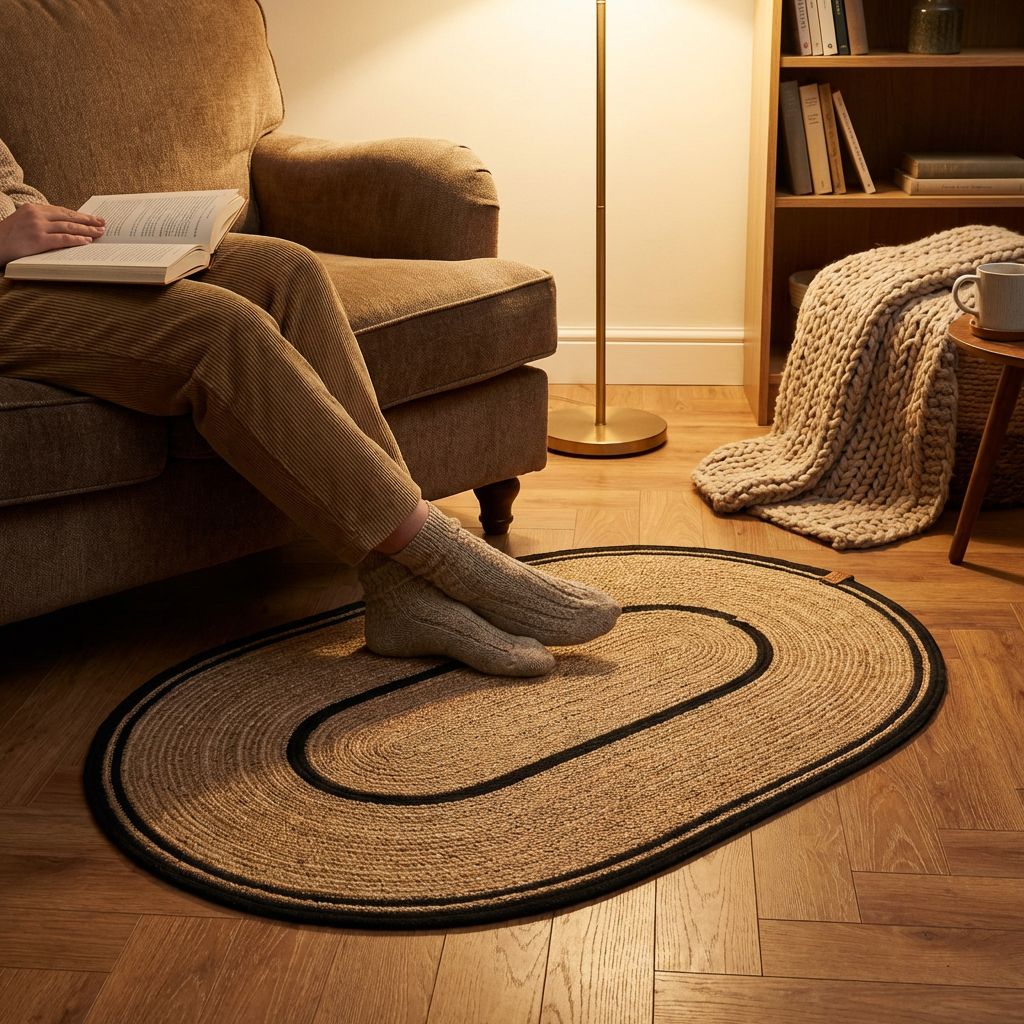 Ovaler handgefertigter Baumwoll-Flechtteppich 100 × 60 cm – Produktansicht 5