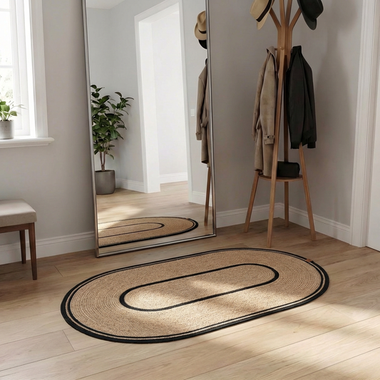 Ovaler handgefertigter Baumwoll-Flechtteppich 100 × 60 cm – Produktansicht 1