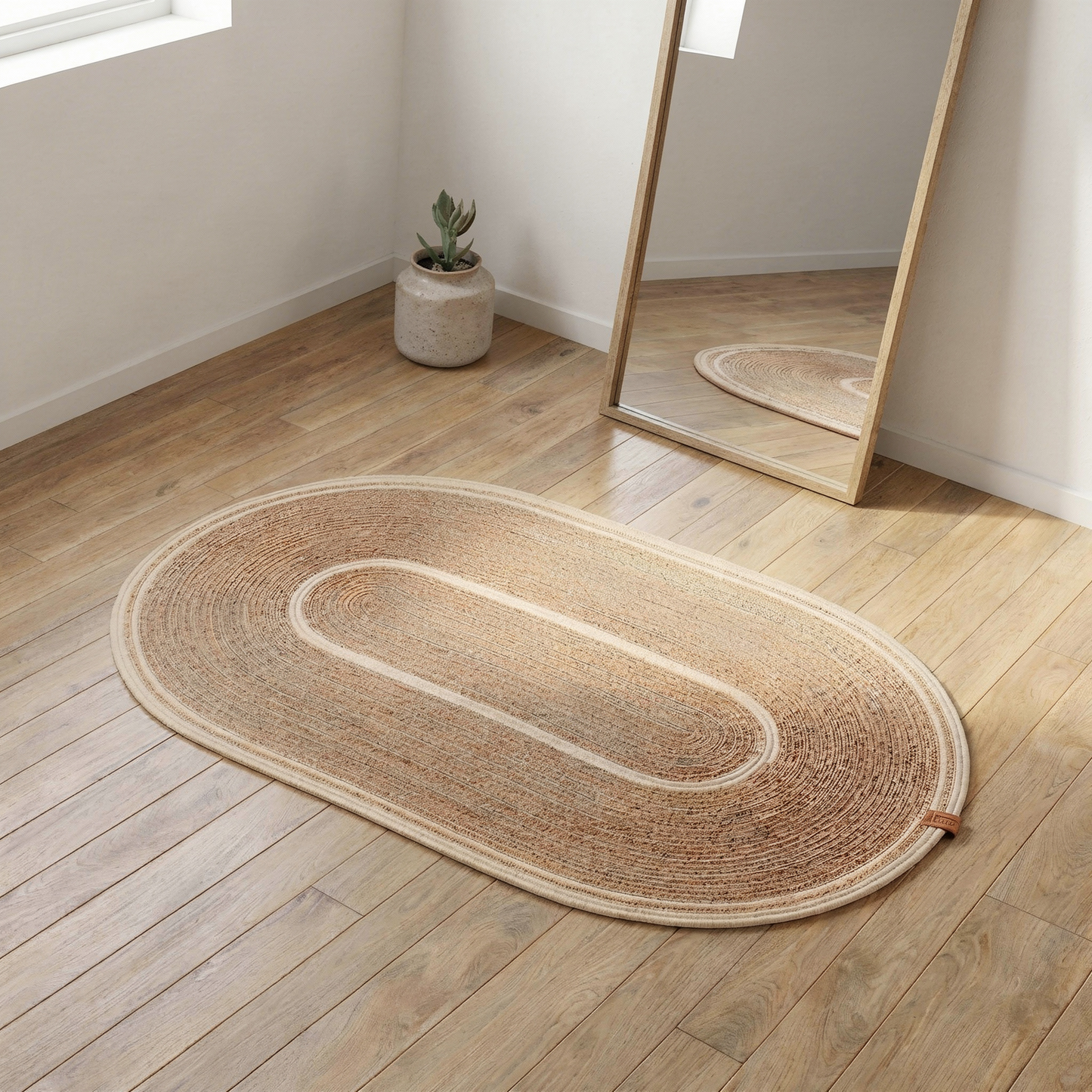 Ovaler handgefertigter Baumwoll-Flechtteppich 100 × 60 cm – Produktansicht 6