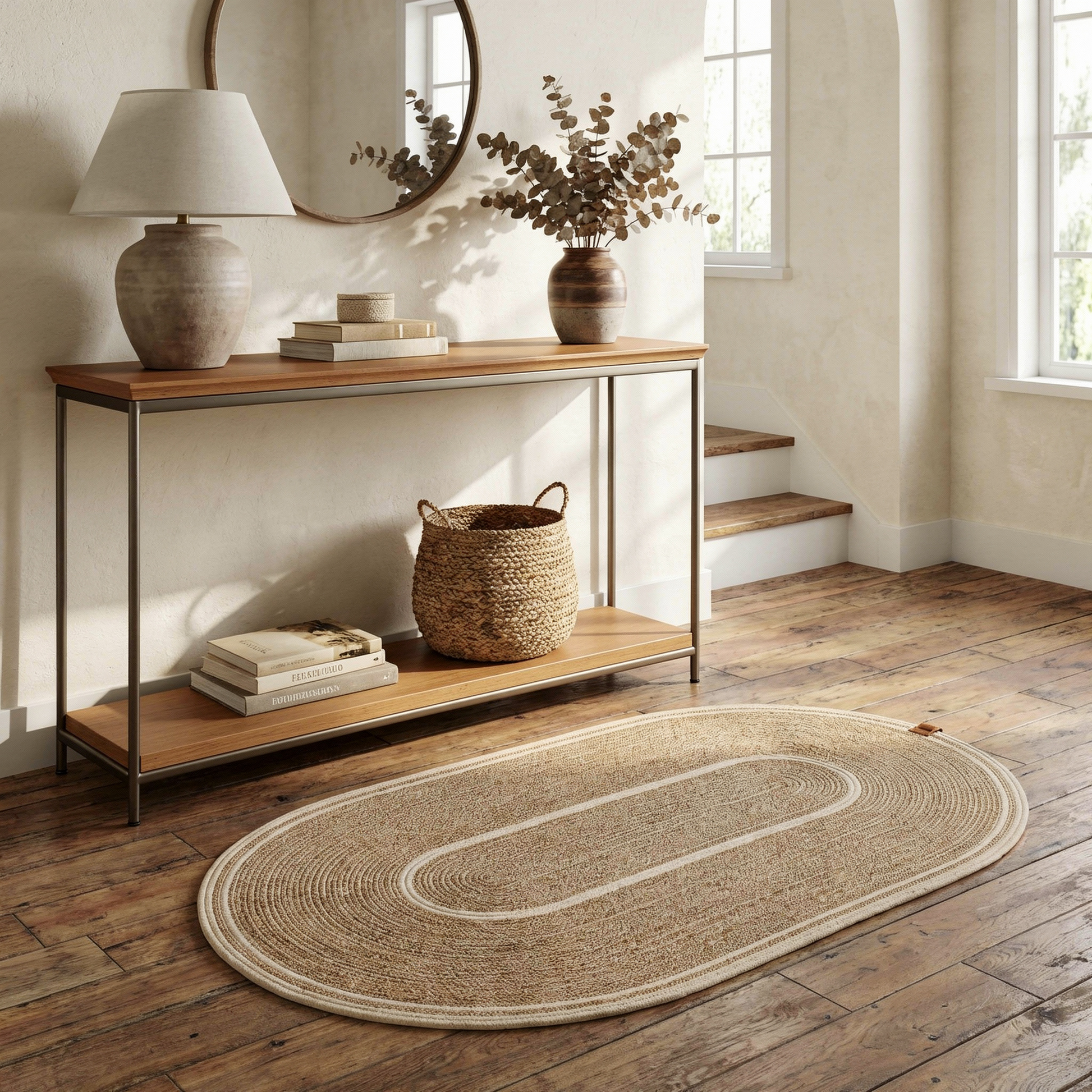 Ovaler handgefertigter Baumwoll-Flechtteppich 100 × 60 cm – Produktansicht 3