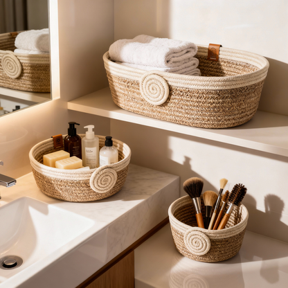 Sandbeige Organa Baumwollkörbe im Badezimmer