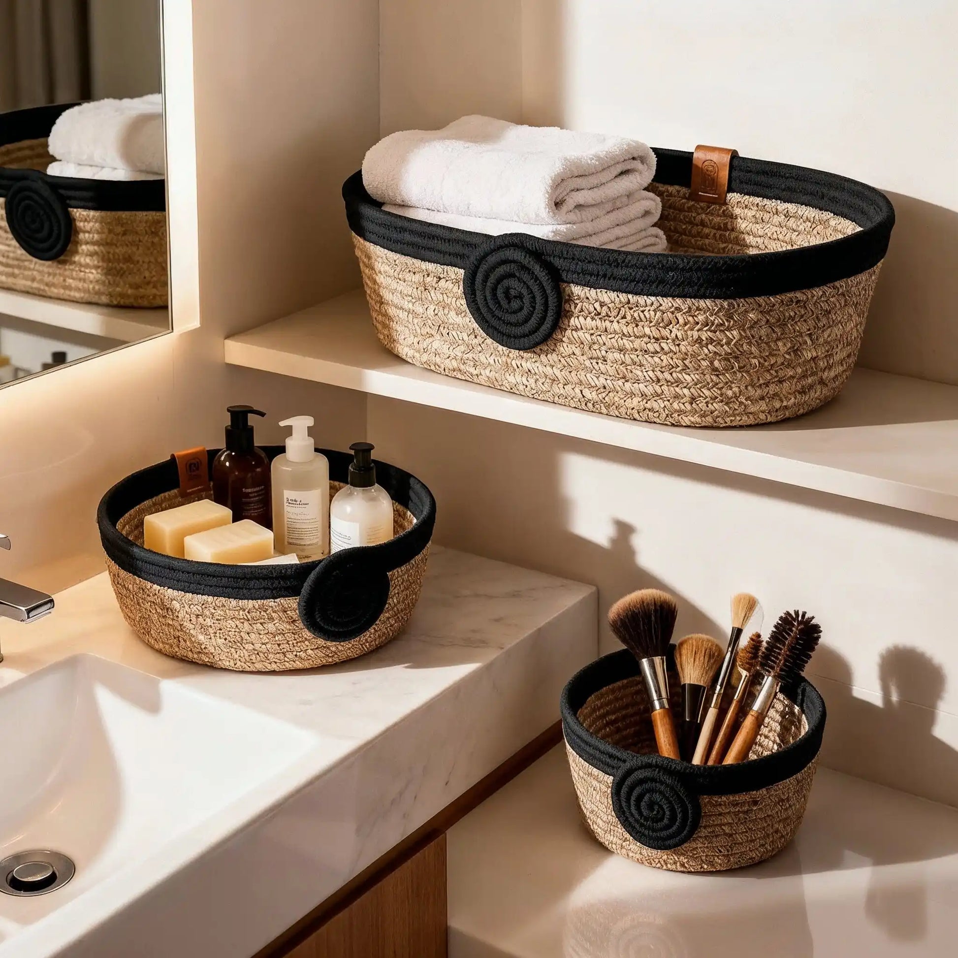 Organa Baumwollkörbe in Natur und Schwarz im Badezimmer